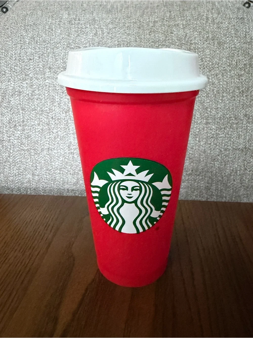 Starbucks Red Cup with White Lid and Green Logo